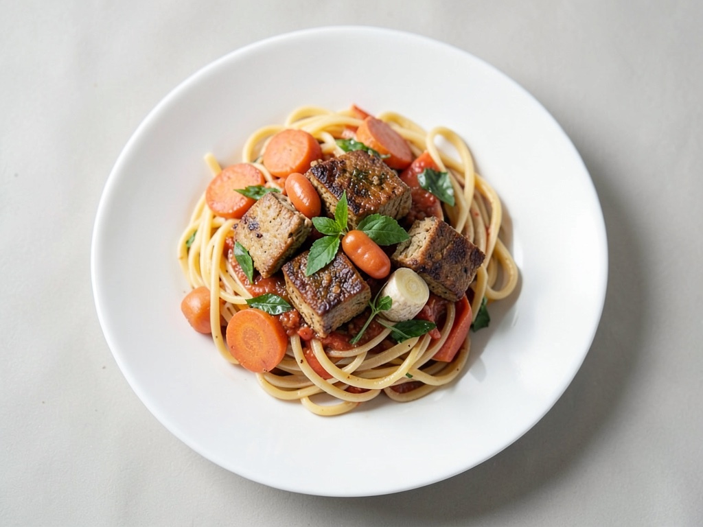 Tofu-Pasta mit bunten Karotten