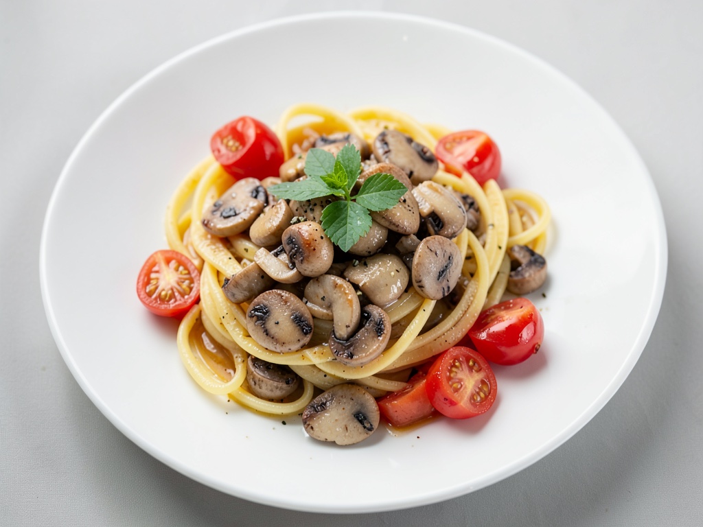 Pasta mit gebratenen Champignons und Honigtomaten