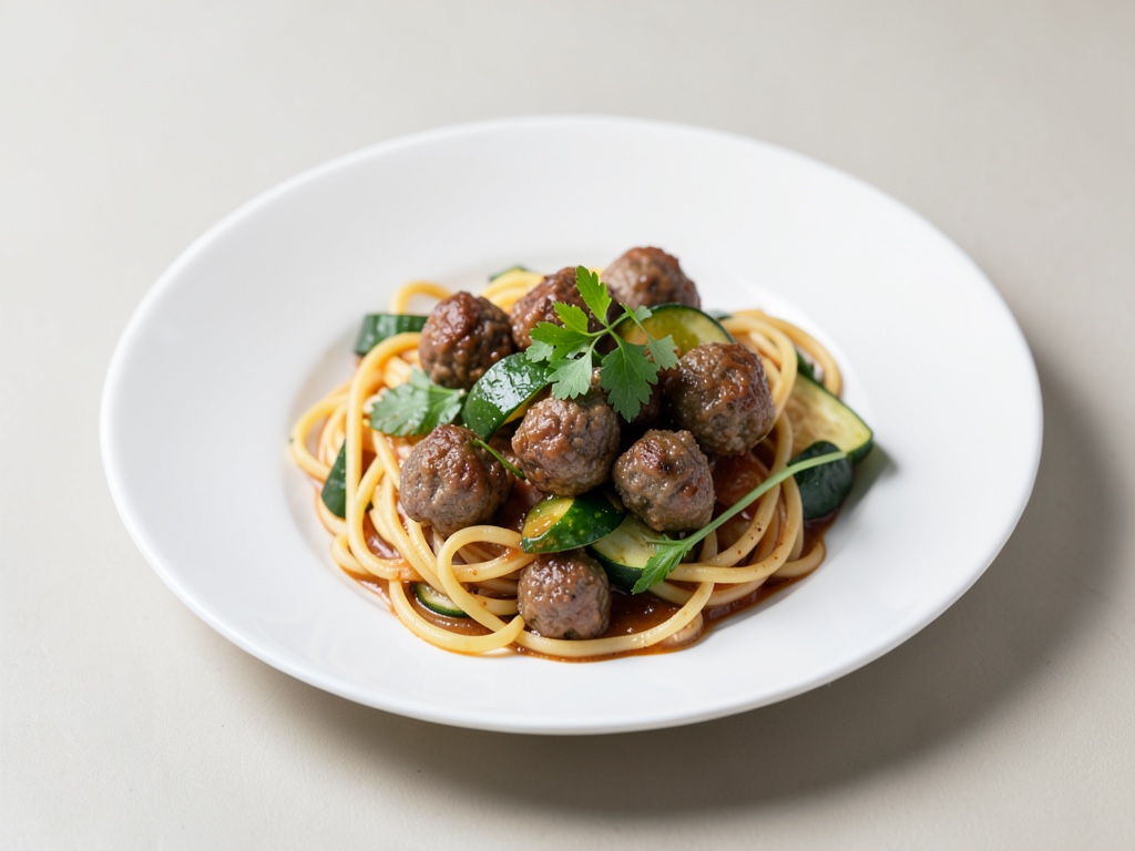 Spaghetti mit Kalbshackbällchen und Zucchini