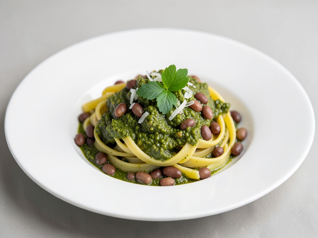Nudeln mit hausgemachtem Zitronen-Pesto und Bohnen