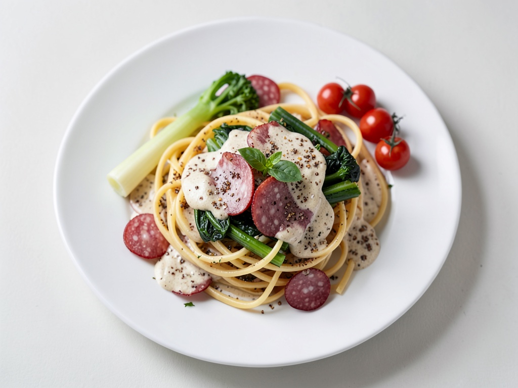 Ravioli mit Spargel, Speck-Sahne-Soße und Parmesan