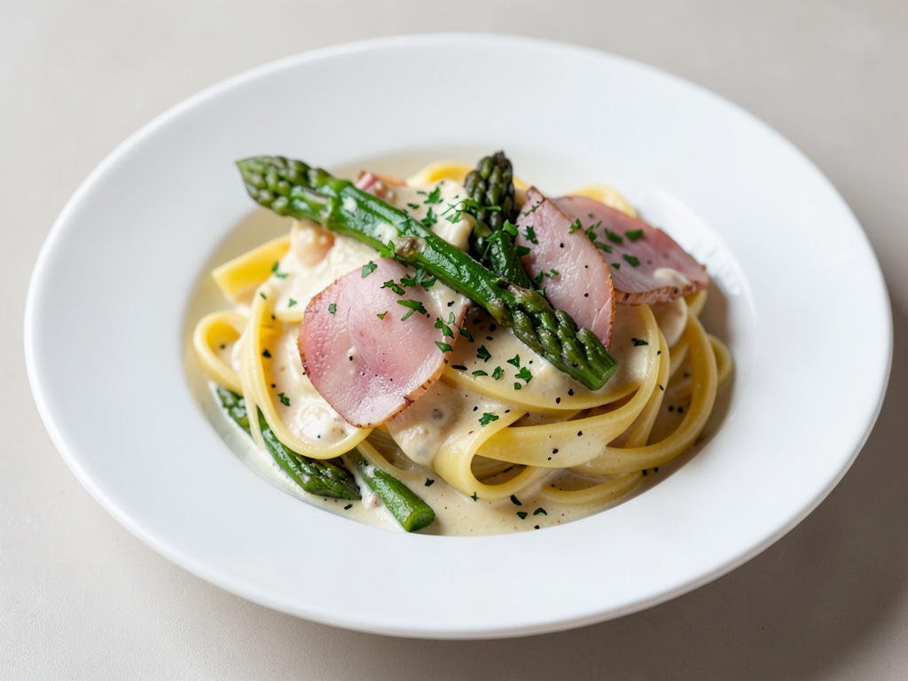 Cremige Pasta mit Spargel und Schinken