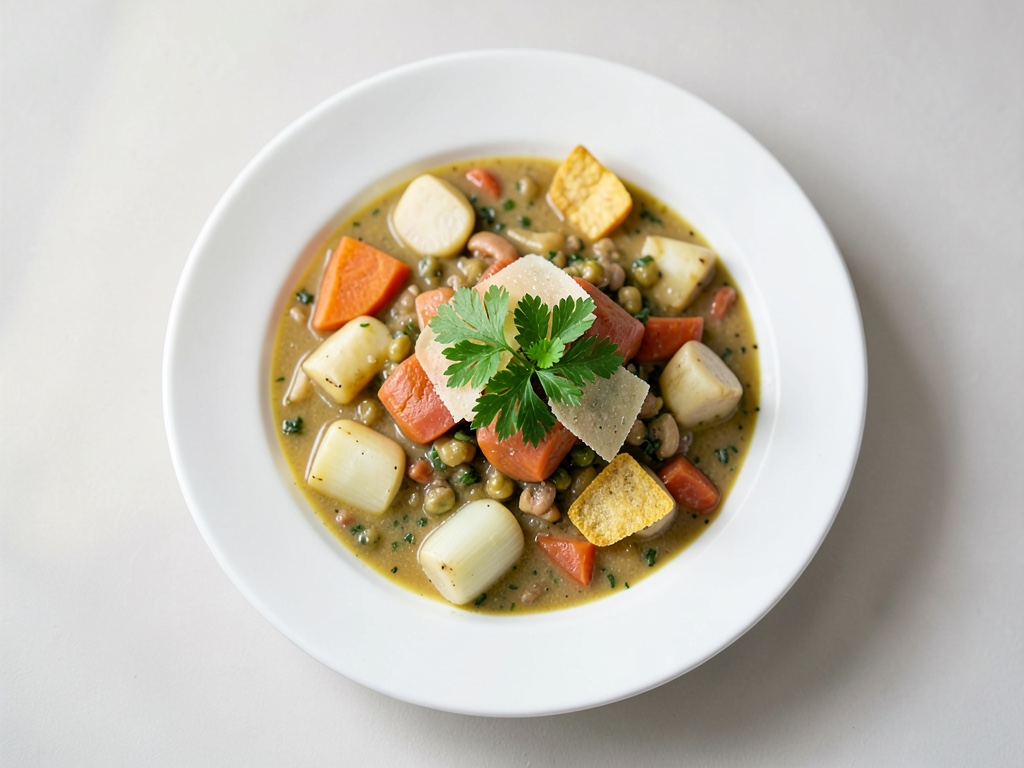 Sopa de nabo y patata con perejil y virutas de parmesano