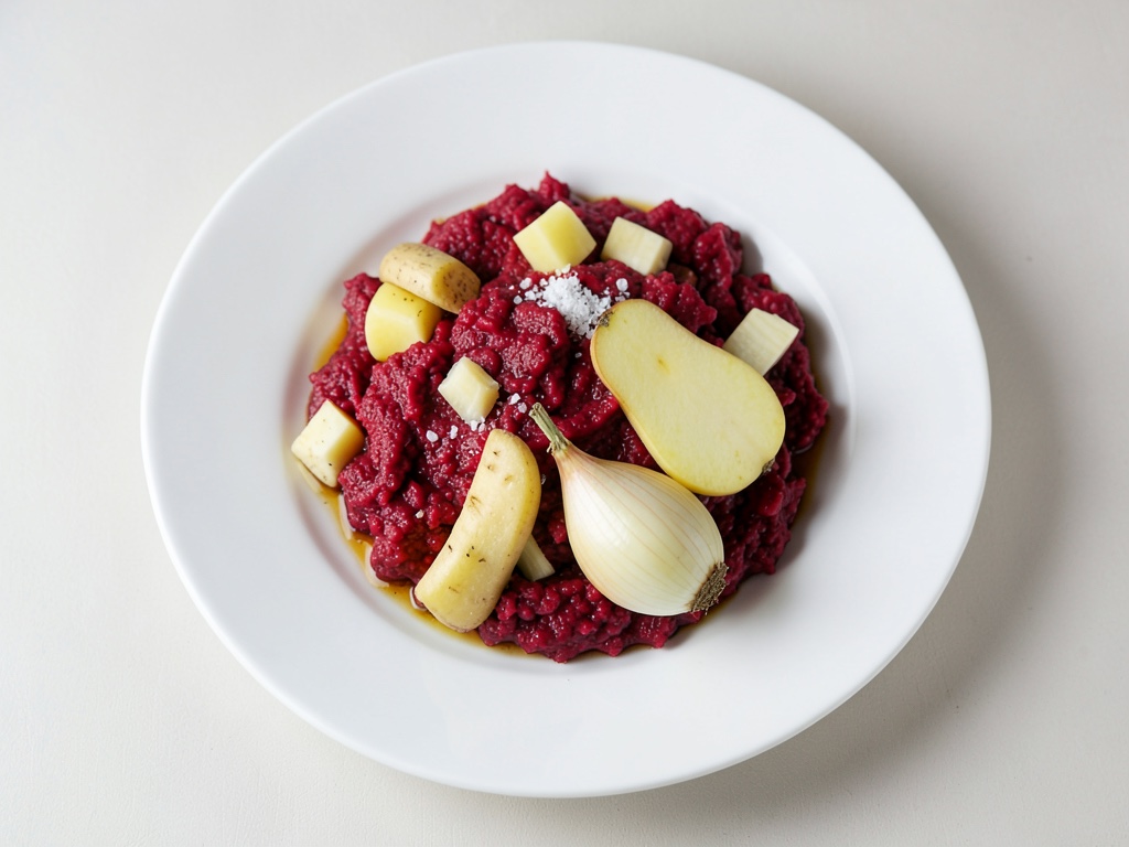 Pastinakenpüree mit Rotkohl und süßer Birne