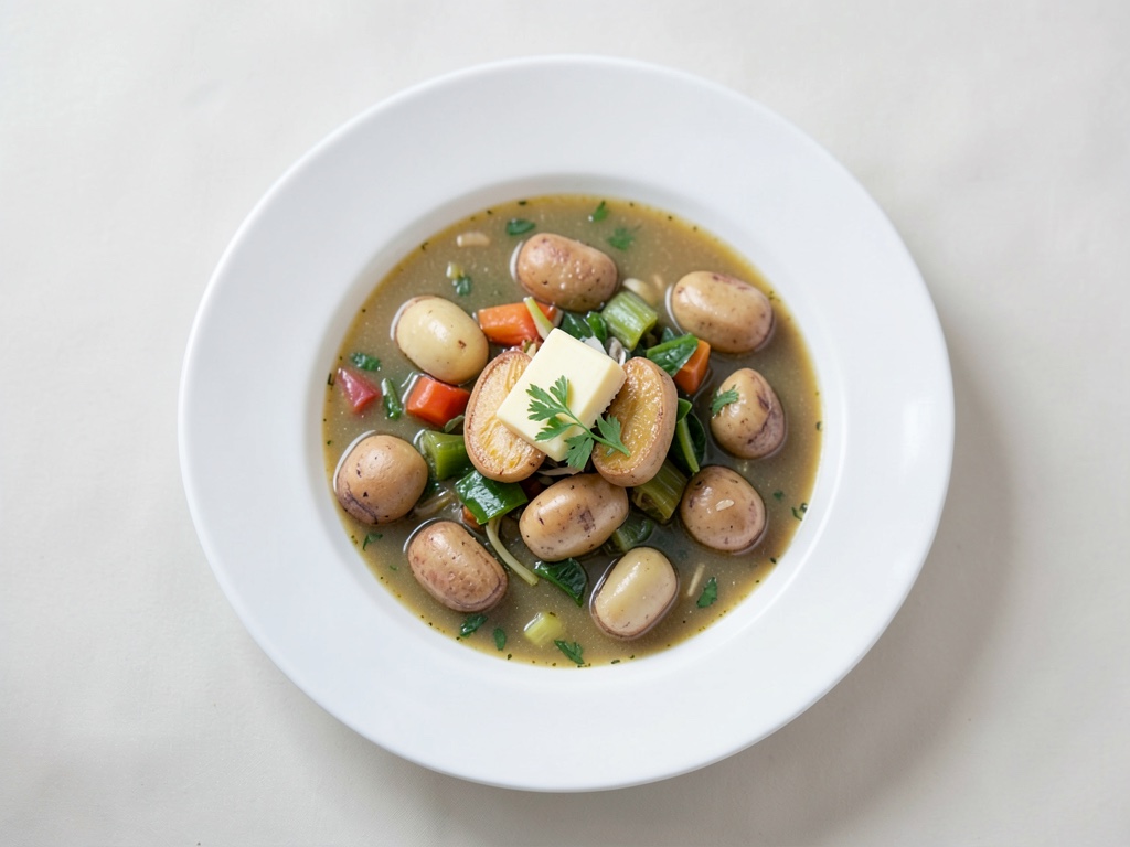 Sopa cremosa de nabo con toppings crujientes