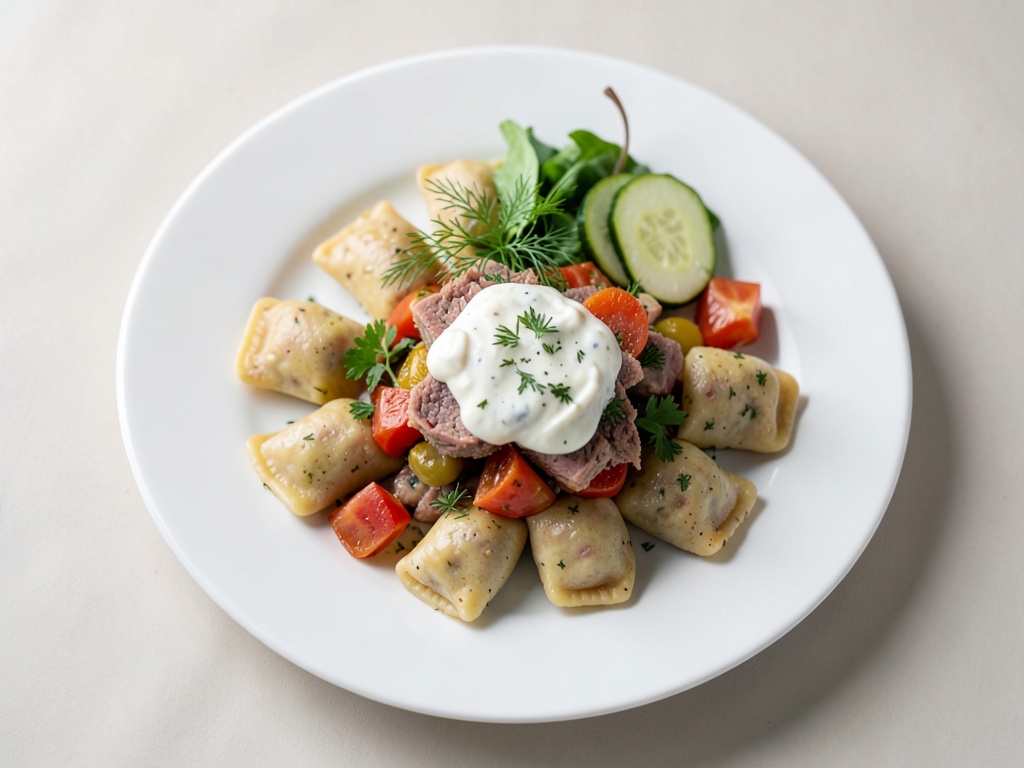 Pelmeni au yaourt et légumes