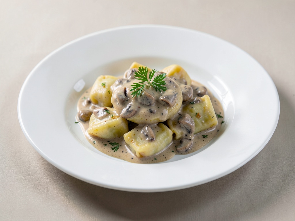 Pelmeni in cremiger Pilz-Sahne-Soße