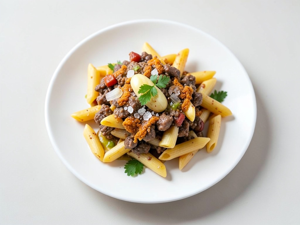 Penne al forno con carne macinata e crosta di feta