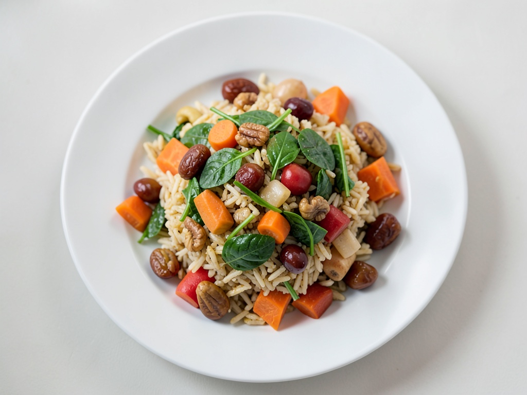 Riz à un seul pot parfumé à la persane aux épinards, carottes, dattes et noisettes