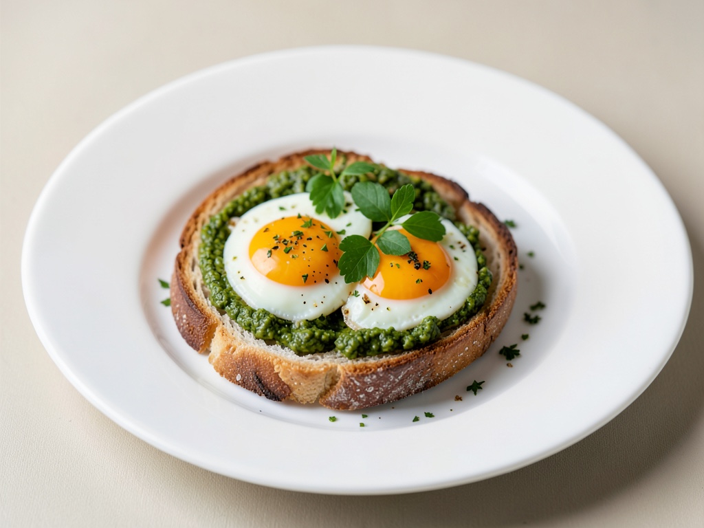 Huevos con pesto sobre tostada
