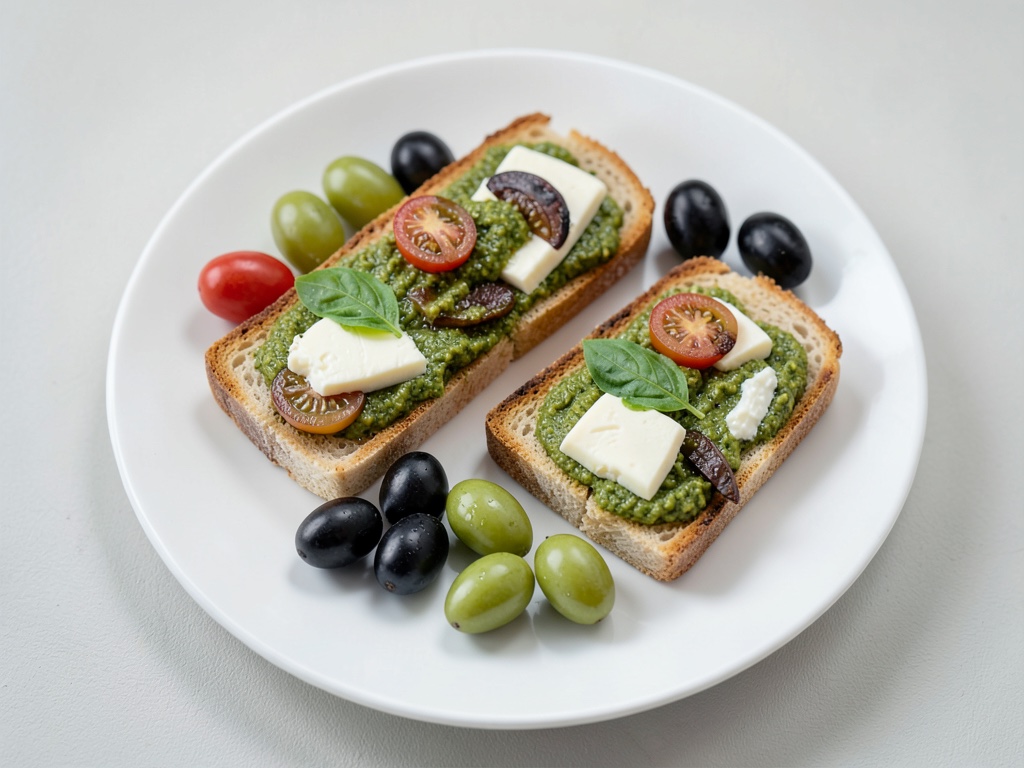 Sándwichs de pesto con aceitunas y mozzarella