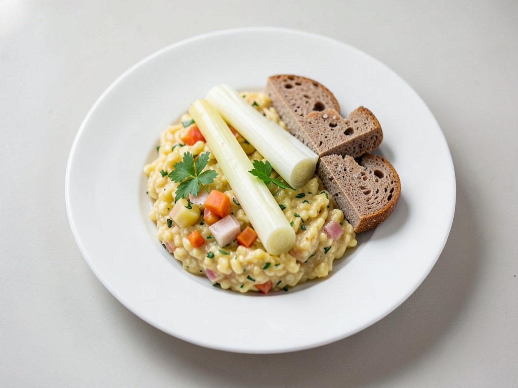 Risotto au persil avec asperges blanches et pumpernickel