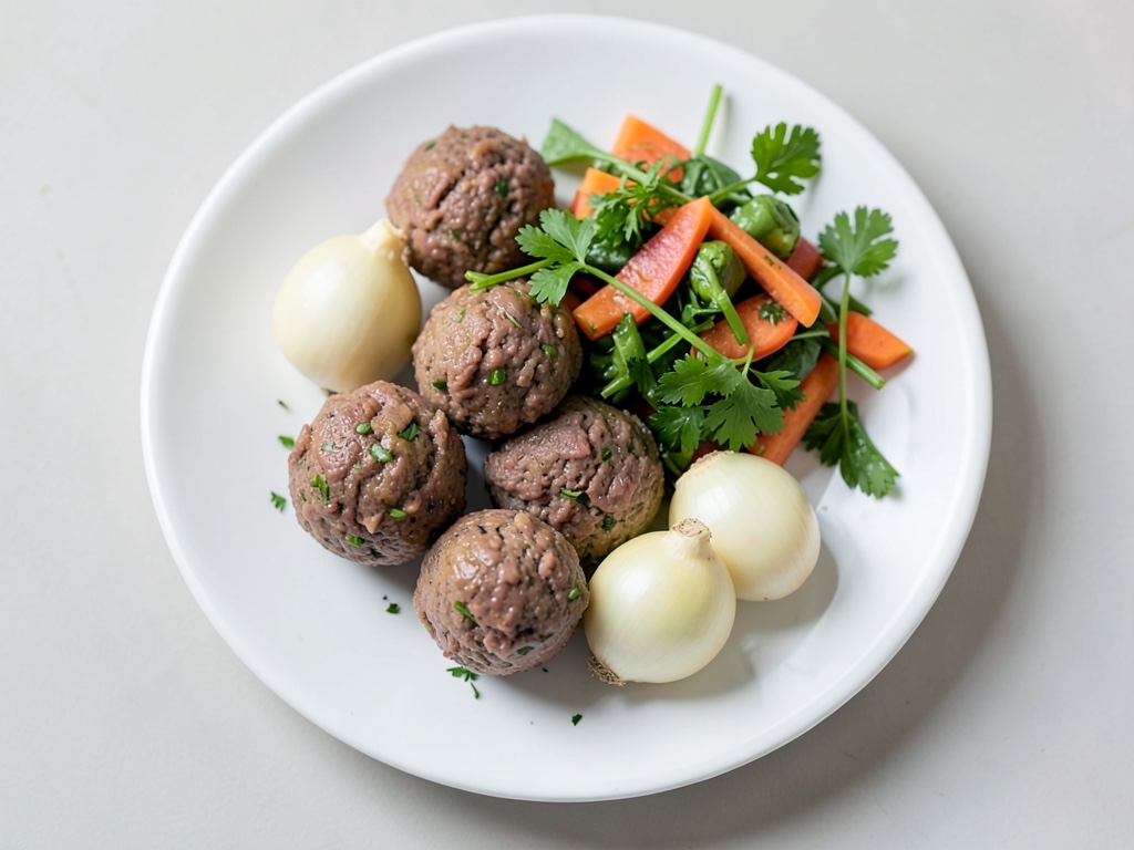 Polpettine di carne con prezzemolo e insalata croccante di carote e mele