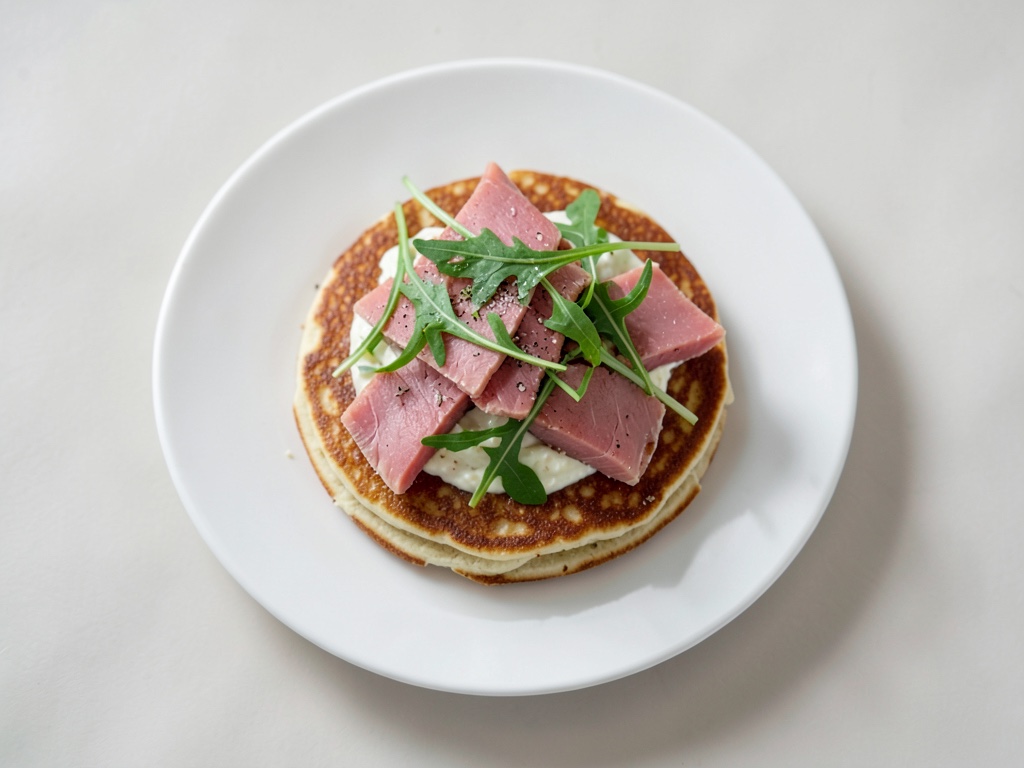 Tortitas con salmón y rúcula
