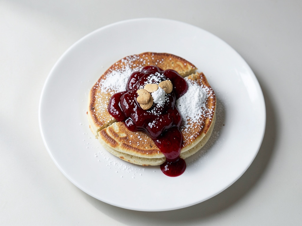 Tortitas esponjosas con mermelada y azúcar glas