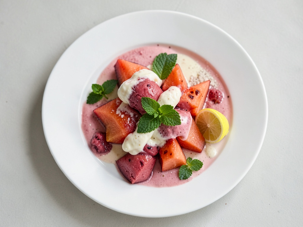 Pfirsichsorbet mit Wassermelone