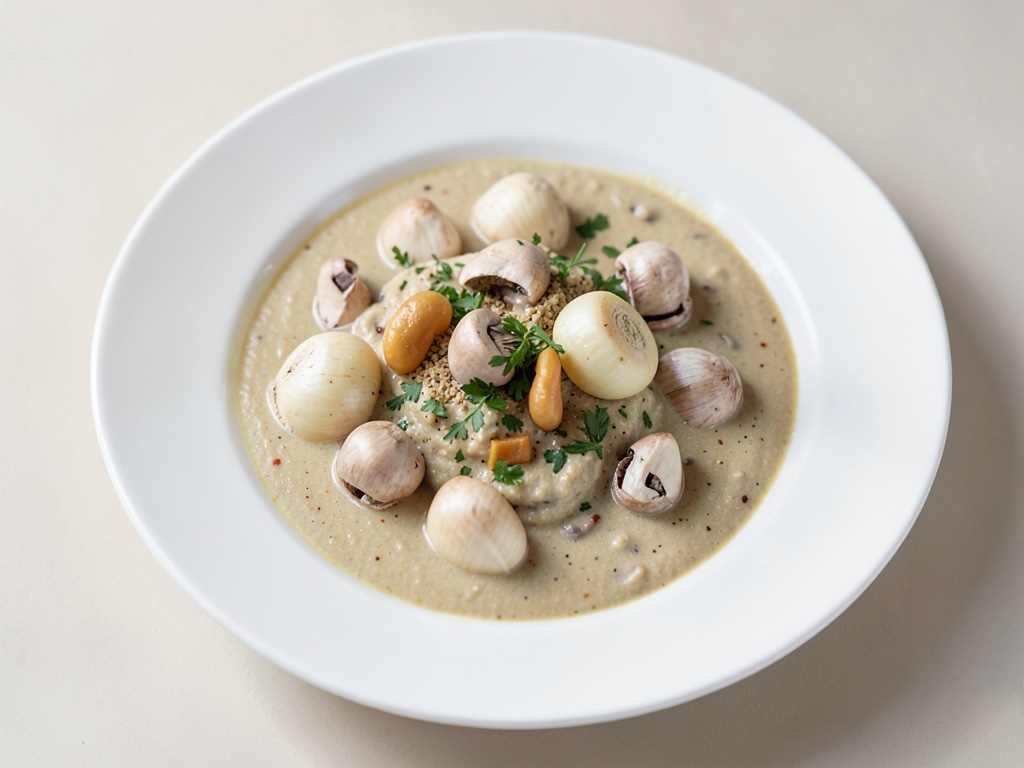 Sopa cremosa de champiñones con toppings crujientes