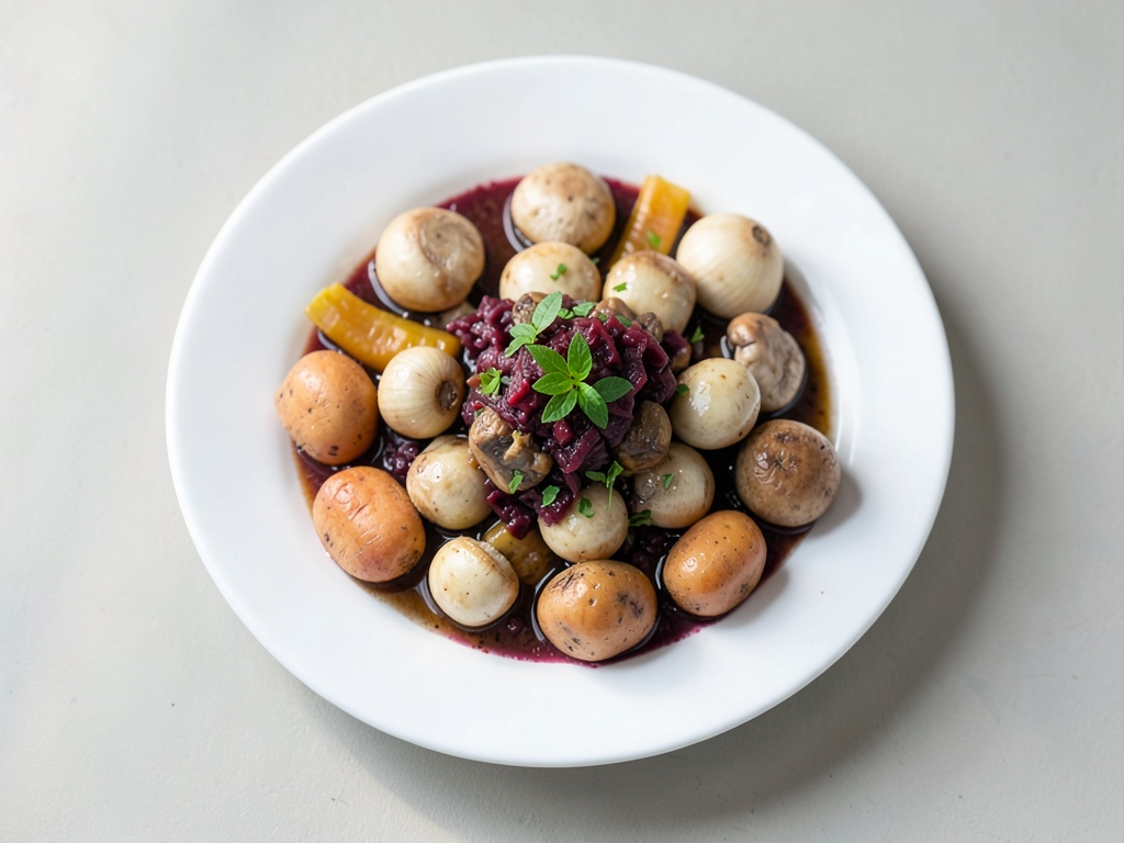 Mushroom Goulash with Silken Dumplings and Red Cabbage