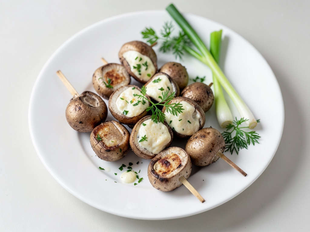 Spiedini di funghi ripieni con formaggio di capra