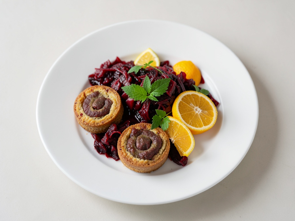 Tortine ai funghi con insalata di cavolo rosso alle arance