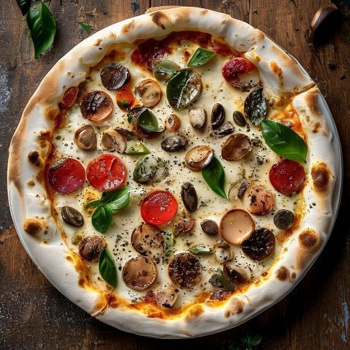 Pizza Bianca con Funghi Champignon e Spinaci