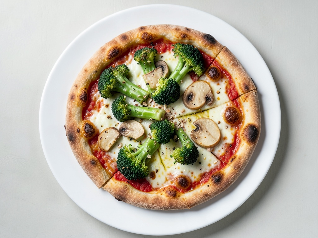 Pizza con broccoli e funghi champignon