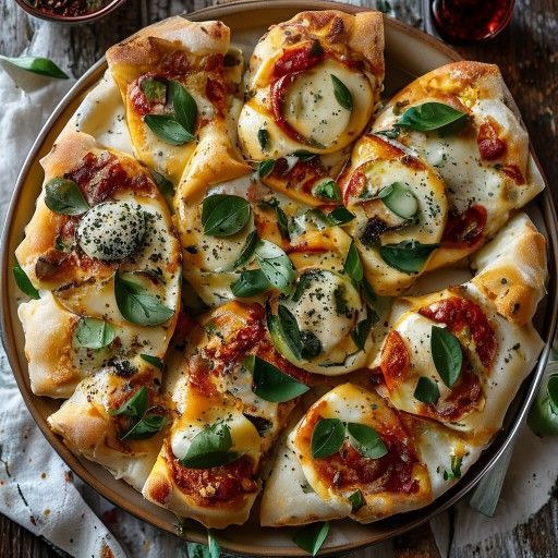 Rotoli di pesto di mozzarella e olive con impasto per pizza