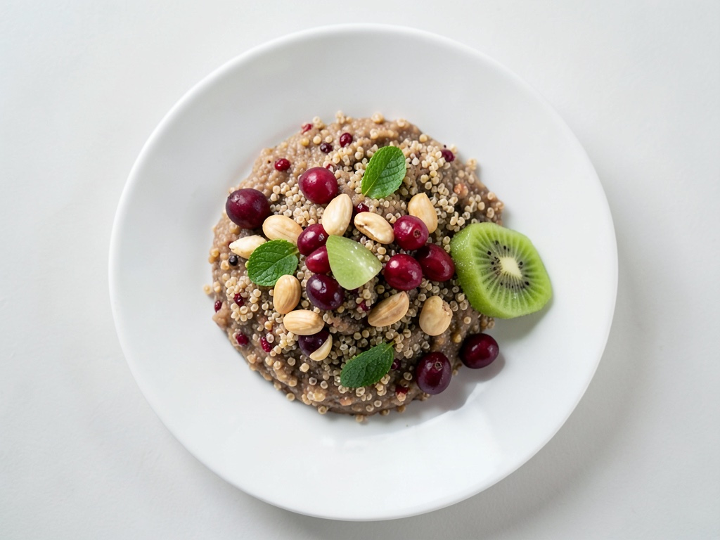 Porridge de quinoa con granada, kiwi y avellanas