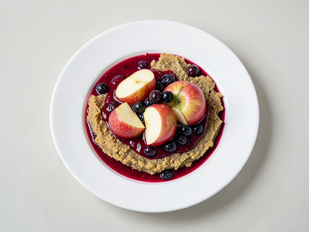 Avena con manzanas fritas y arándanos rojos