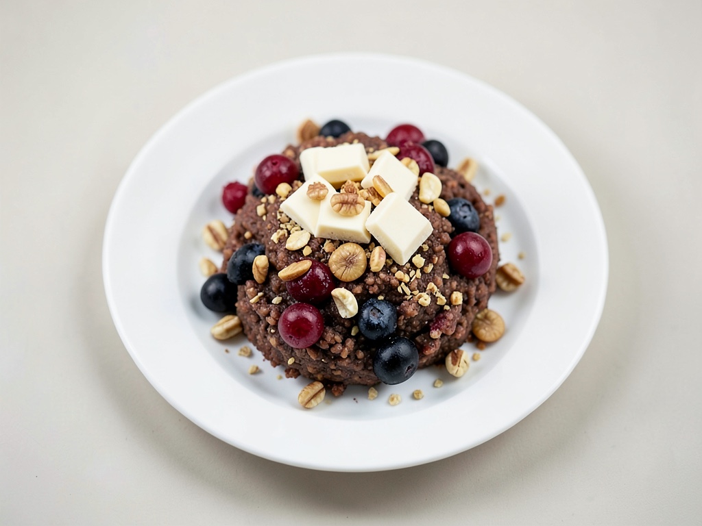 Porridge con arándanos, semillas de calabaza y chocolate blanco