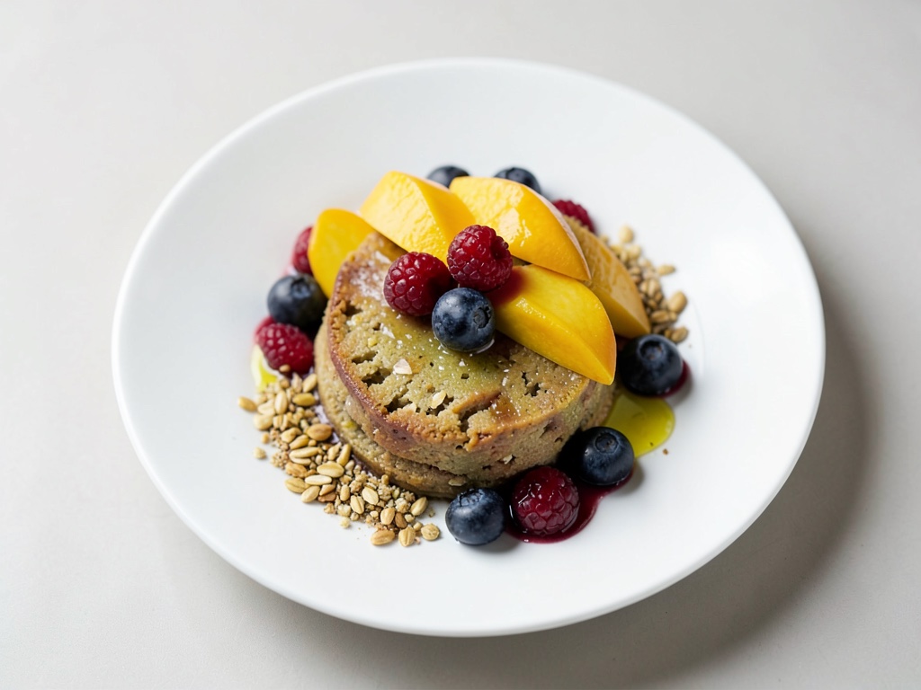 Porridge cremoso con mango fresco y arándanos