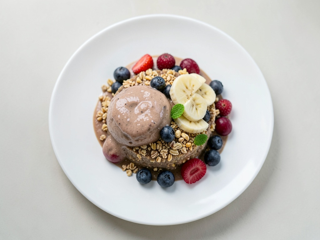 Porridge con bebida de soja, plátano y arándanos