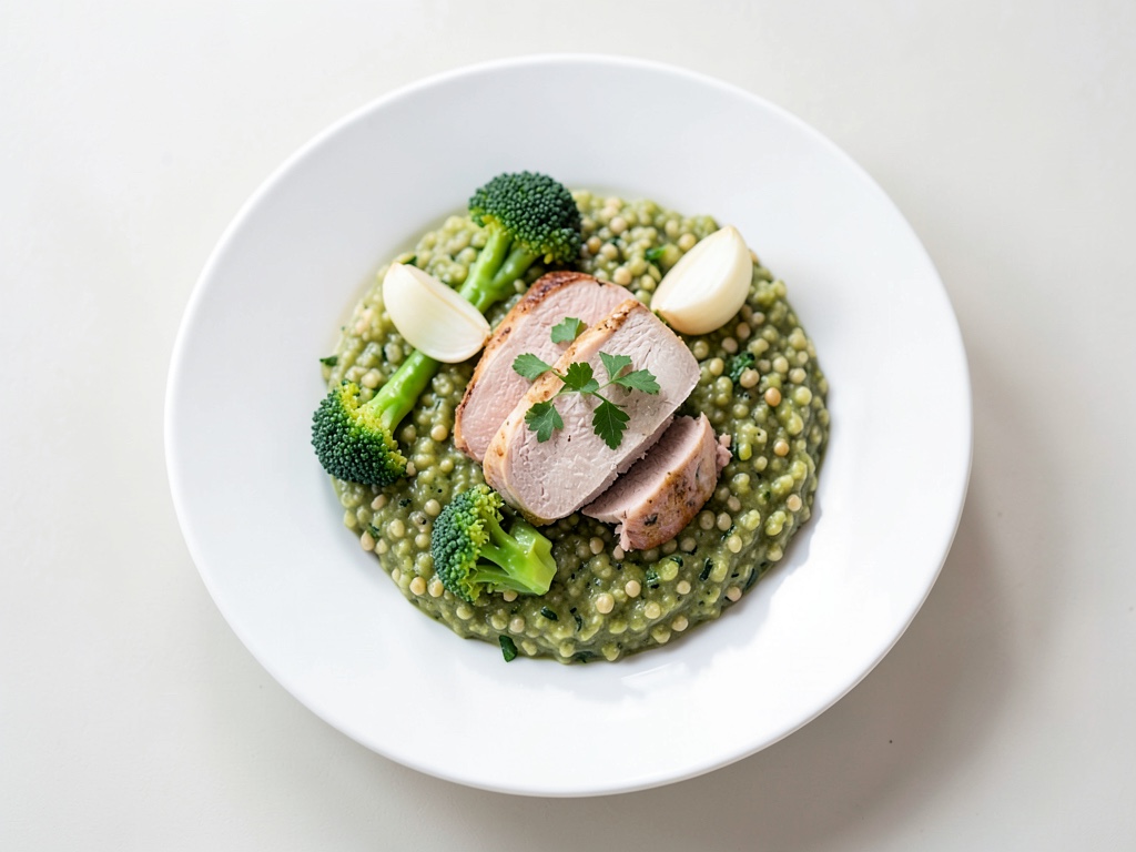 Risotto au quinoa vert avec dinde grillée et brocoli