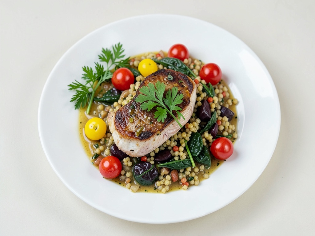 Petto di tacchino al forno con bulgur al prezzemolo e spinaci all'aglio