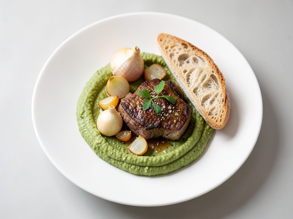 Divertimento turco con tacchino, hummus cremoso, cipolle agrodolci e baguette croccante