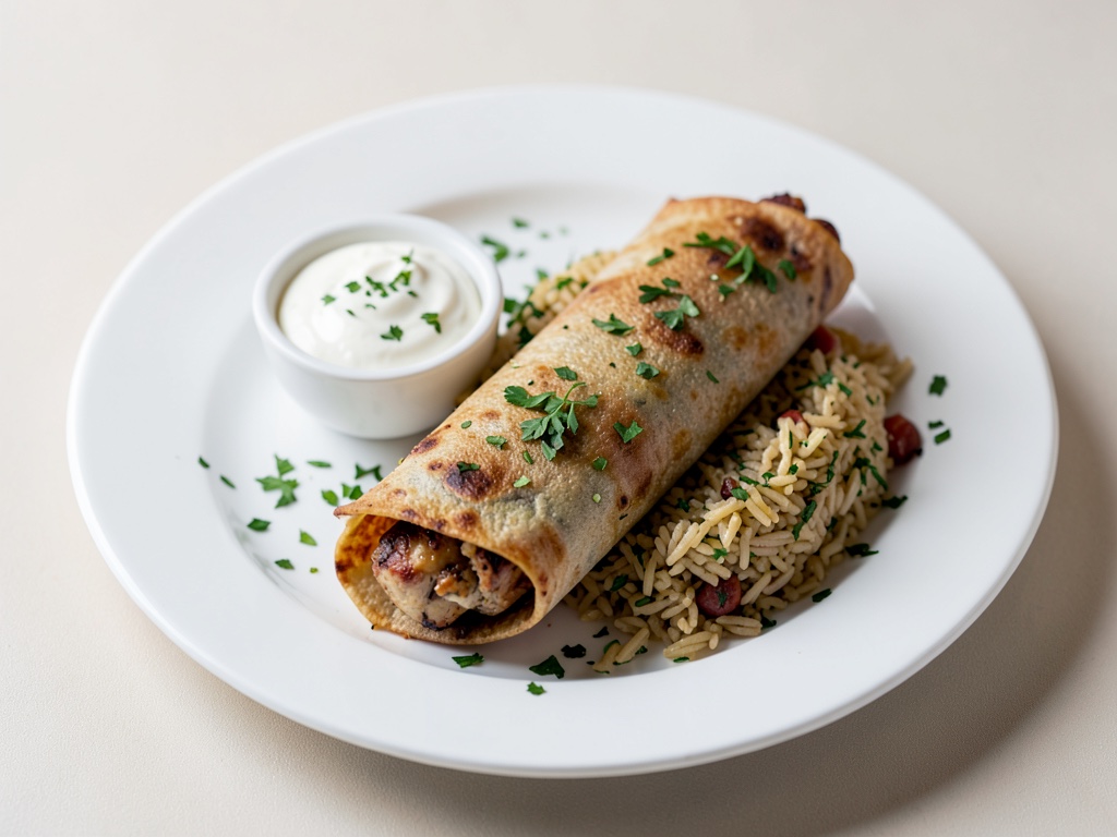 Gyros de poulet avec sauce au yaourt et riz aux herbes