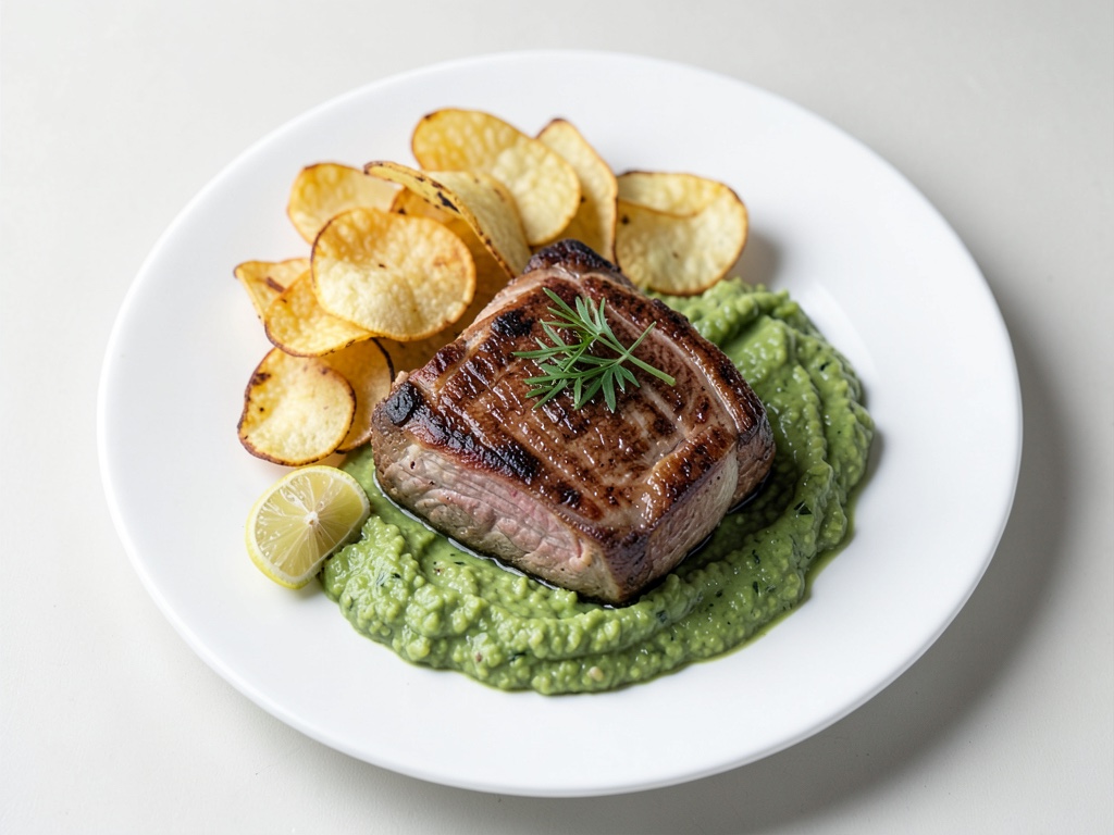 Bistec di tacchino con patatine fritte fatte in casa e guacamole