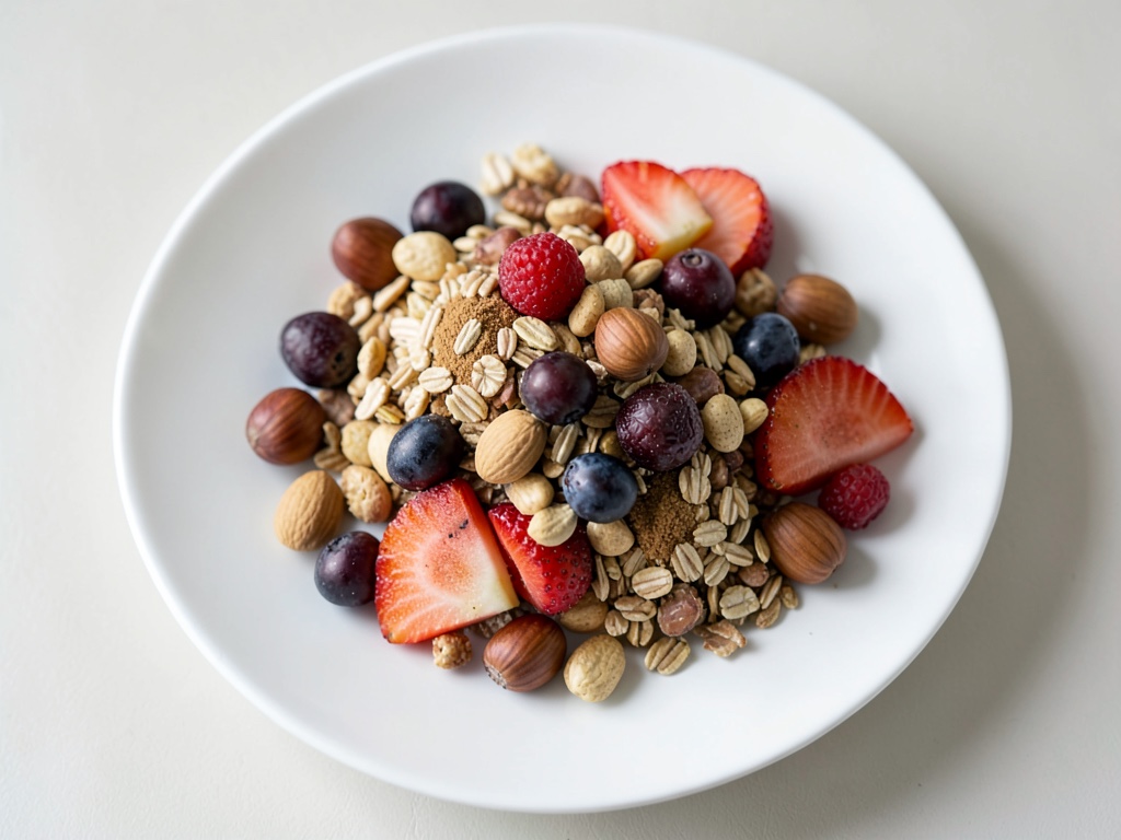 Bowl de requesón con fruta fresca y crujiente topping de muesli