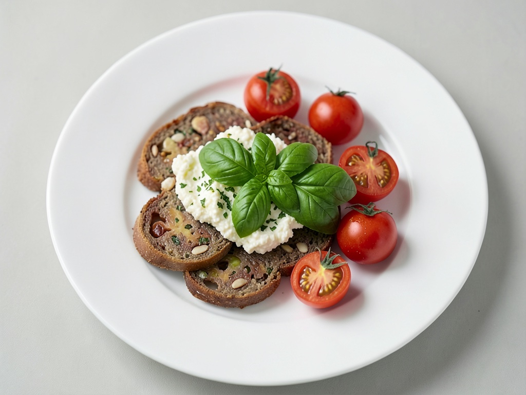 Quark con tomates y albahaca