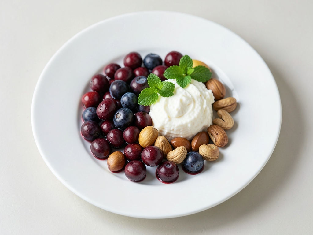 Quarkspeise mit Himbeeren und Haselnüssen