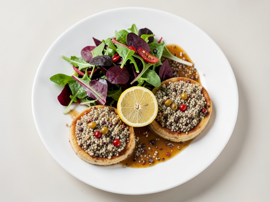Crocchette croccanti di quinoa e basilico con insalata di valeria e barbabietola rossa