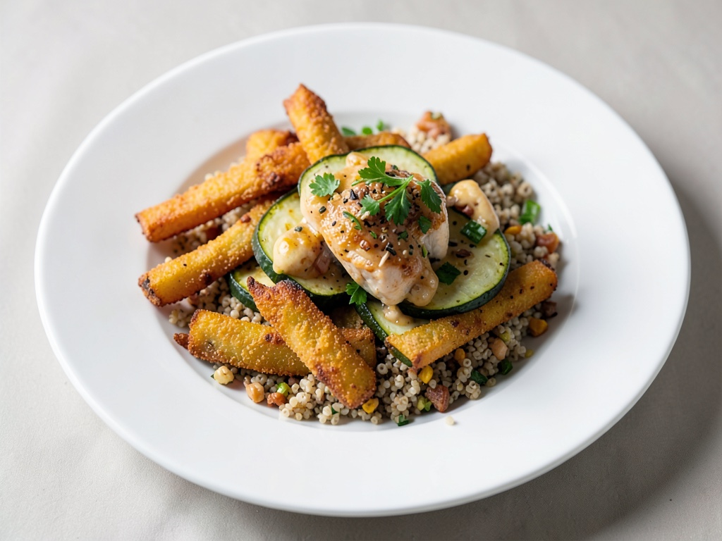 Gnocchis de courgette croustillants au poulet et quinoa