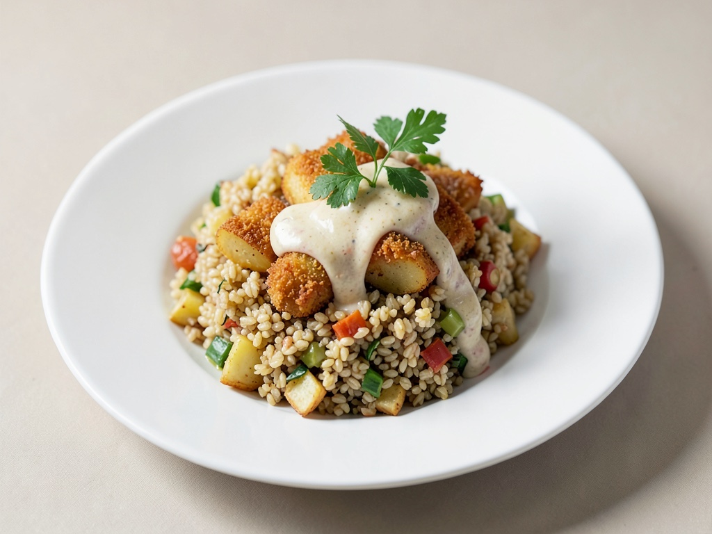 Ciotola croccante di patate e quinoa con condimento dolce-acido