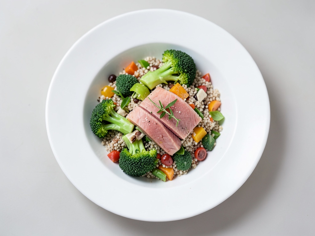 Bowl di quinoa e verdure con salmone