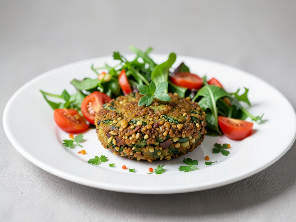 Falafel croccanti di quinoa e zucchine con insalata di verdure fresche