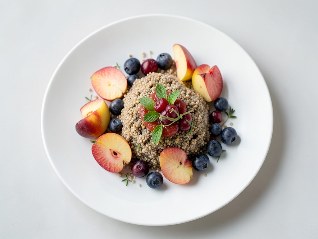 Porridge de quinoa con melocotón y arándanos