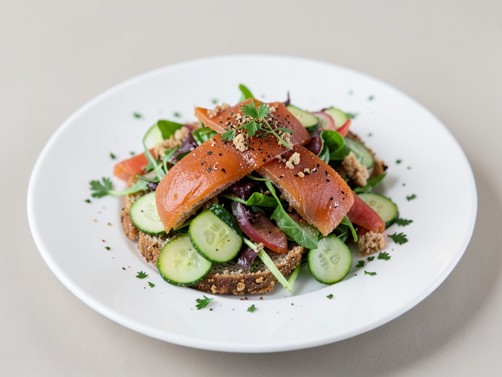 Insalata di bagel croccante con salmone affumicato e cetriolo