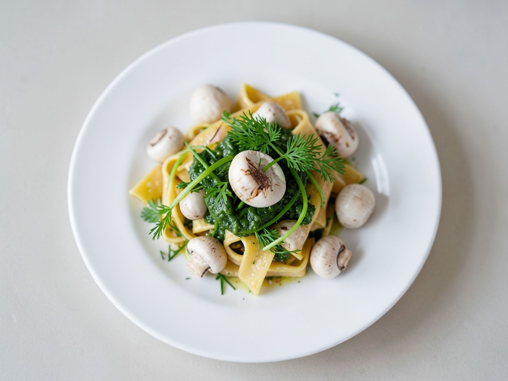 Funghi panna su tagliatelle fresche al prezzemolo