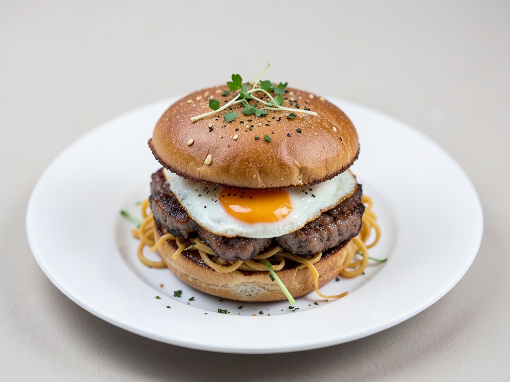 Burger Ramen con uovo all'occhio di bue