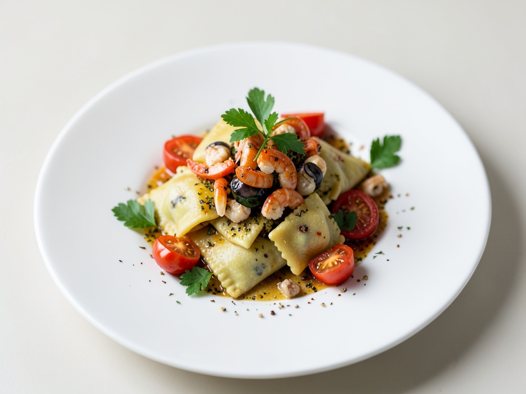 Kreative Ravioli-Pfanne mit Meeresfrüchten und Tomaten
